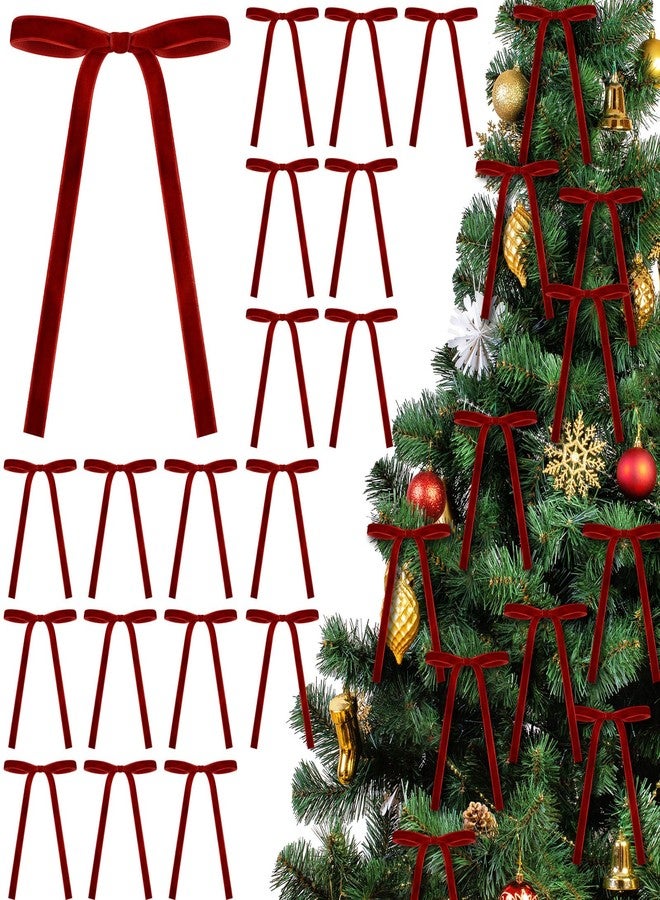 Glitinsel 24 Pcs Velvet Bows Christmas Tree Ornaments Vintage Velvet Ribbon Bows for Tree Garland Wreath Indoor Xmas Decorations(5 x 7 Inch，Width of 3/8",Dark Red) - Image 1